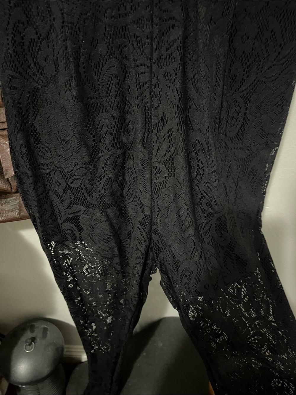 Women's Black Lace V-Neck pant romper - Picture 3 of 4